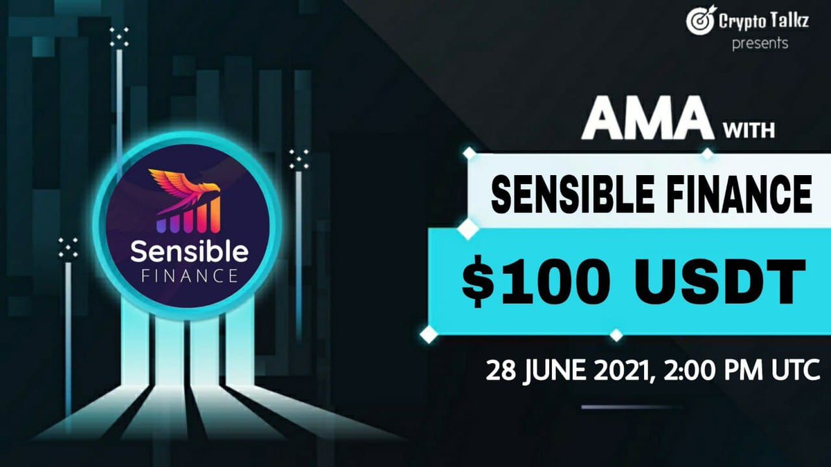 CryptoTalkzInfo's tweet photo. Crypto Talkz will host #AMA with Sensible Finance on 28th June 2021 at 2 PM UTC

💰Rewards Pool : $100 USDT

🏠Venue : https://t.co/mBcmMp7NVp

Rules:
1⃣ Follow @CryptoTalkzInfo &amp; @sensiblefinanc1
2⃣ Like &amp; Retweet
3⃣ Comment Questions &amp; Tag 3 Friends (max 3 questions) https://t.co/5jetnh6Jqq