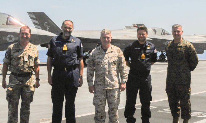 CENTCOMCDR Gen McKenzie visited the HMS Queen Elizabeth @HMSQNLZ  is supporting @CJTFOIR in the #DefeatDaesh mission. Coalition fighter jets will provide air power against Daesh when requested from GoI.