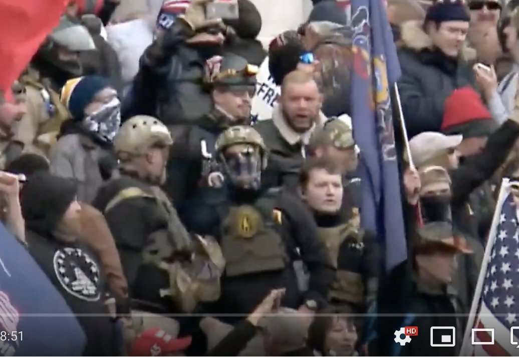 capitolresearc3's tweet photo. @ellemm47 Looks like CQ is starting to head out 44:36 in video; 44:37 the Oathkeepers are on the E. Main stairs; that's #PackOK at lower L. Consistent with WUSA9 footage as continuous and time ~2:36 PM, Main Door breach is about to happen. https://t.co/bnHkuG7xP8