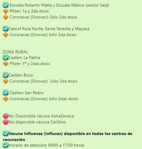 saludquillota's tweet photo. 📢Informamos a la comunidad de #Quillota calendario y distribución de vacunas contra #COVIDー19 en la comuna MARTES 22 JUNIO,  según las indicaciones de Ministerio de Salud

✅Vacuna Influenza (Influvac) disponible en todos los centros de vacunación

#YoMeVacuno✌️ https://t.co/D6yKo3zqBK