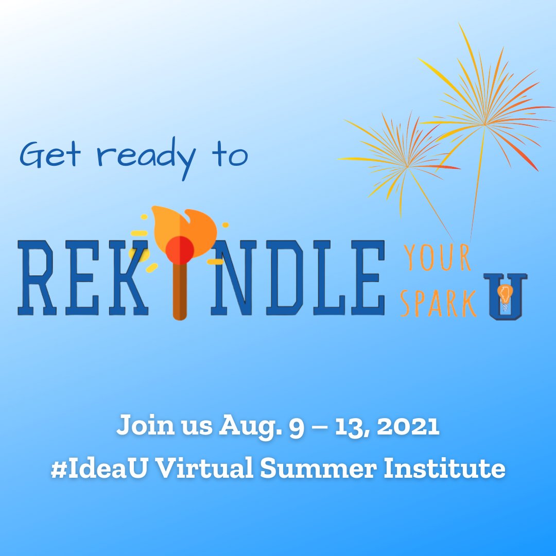 🥁 Drum roll, please! 🥁

#IdeaU is back! We will be hosting our 2nd Annual Idea U Virtual Summer Institute Aug. 9 – 13. 

After a tough school year, Idea U is designed to help rekindle your spark for teaching. Learn more here: bit.ly/ideaublog