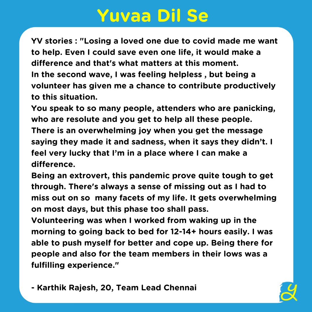 Karthik Rajesh(@skarthikrajesh) #YuvaaVolunteer who is working tirelessly to bring smiles and save lives across India. 

#YuvaaDilse #YVStories #YouthFightsCovid #Yuvaa