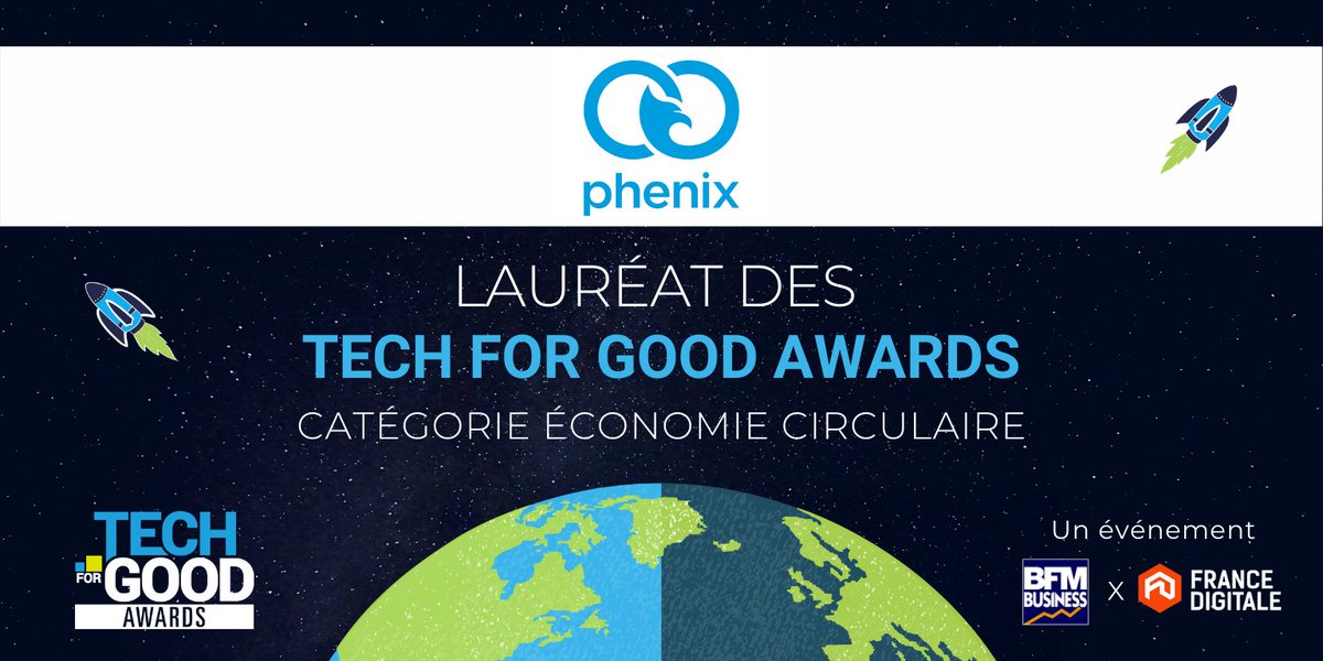 🚀 Lauréat de la catégorie #EconomieCirculaire 🚀 

<a href="/phenixfr/">Phenix</a> luttant contre le gaspillage alimentaire et donnant une seconde vie solidaire aux invendus remporte le #TechForGoodAwards 2021 de l'Economie Circulaire !

👏👏👏👏
