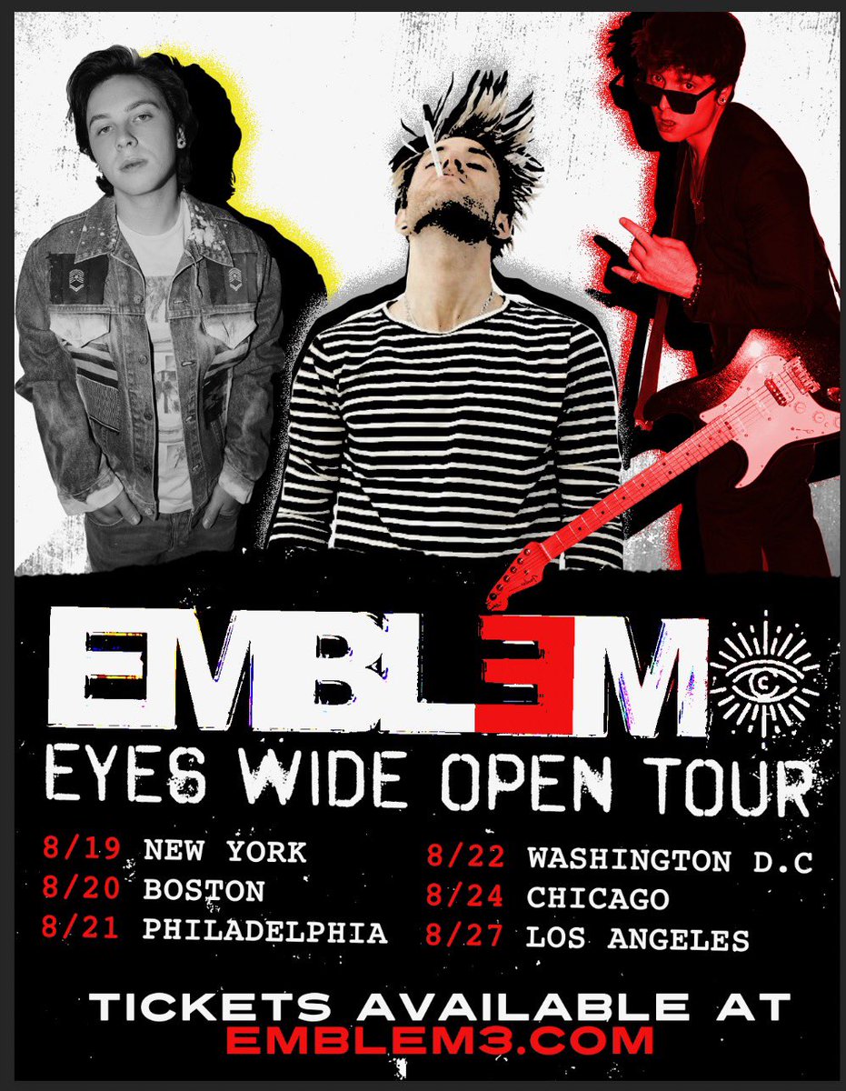 EmblemThree's tweet image. EYES WIDE OPEN TOUR! Pre sale is live now! All tickets on sale Friday at Emblem3.com