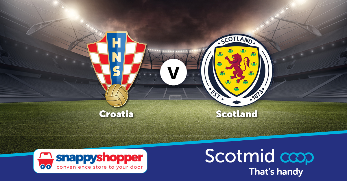 Scotmid's tweet image. Croatia vs Scotland - kick off at 8pm tonight ⚽ 

Just home from work &amp;amp; don't want to pop back to the shops for some snacks &amp;amp; drinks? Download the @SnappyShopperUK 
Delivered to your door in as little as 30 mins #thatshandy #cmonscotland #yessirwecanboogie #Euro2020
