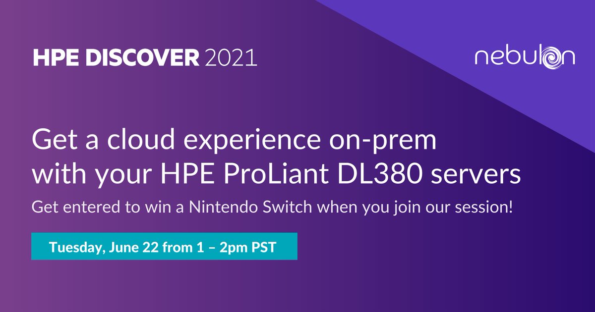 NebulonInc's tweet photo. We're thrilled to at this week's #HPEDiscover @HPE! The #nebnerd team is hosting live office hours each day – stop by to chat with us about all things #smartInfrastructure and enter our #giveaway to win fun prizes like AirPods Pro &amp; Nintendo Switch 💫
https://t.co/3qYFSep3rT https://t.co/rQLn992bue