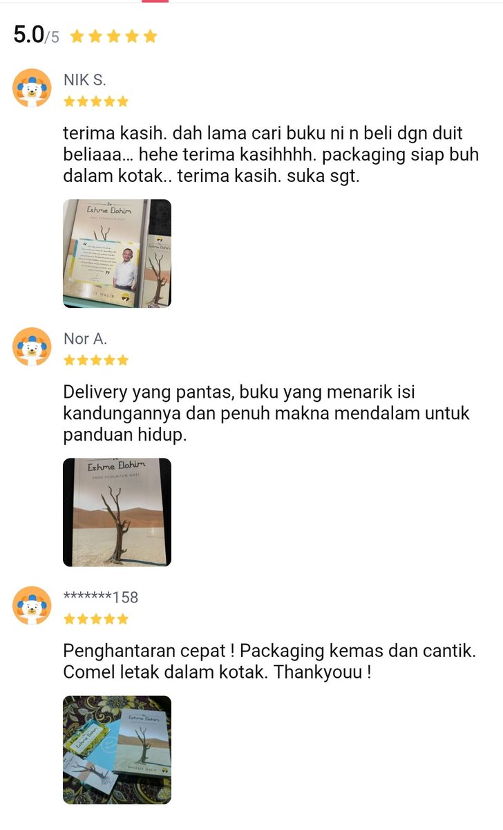 mkhafiz7's tweet photo. @maszlee Saya jual buku karya Dr Maszlee Malik, Be Eshme Elohim 😊

Boleh check out Shopee dan Lazada,
Shopee : https://t.co/tr3KUXLXAA

Lazada : Be Eshme Elohim oleh Dr Maszlee Malik | https://t.co/dfkMUI0xBM https://t.co/kQrCrXSj2K
