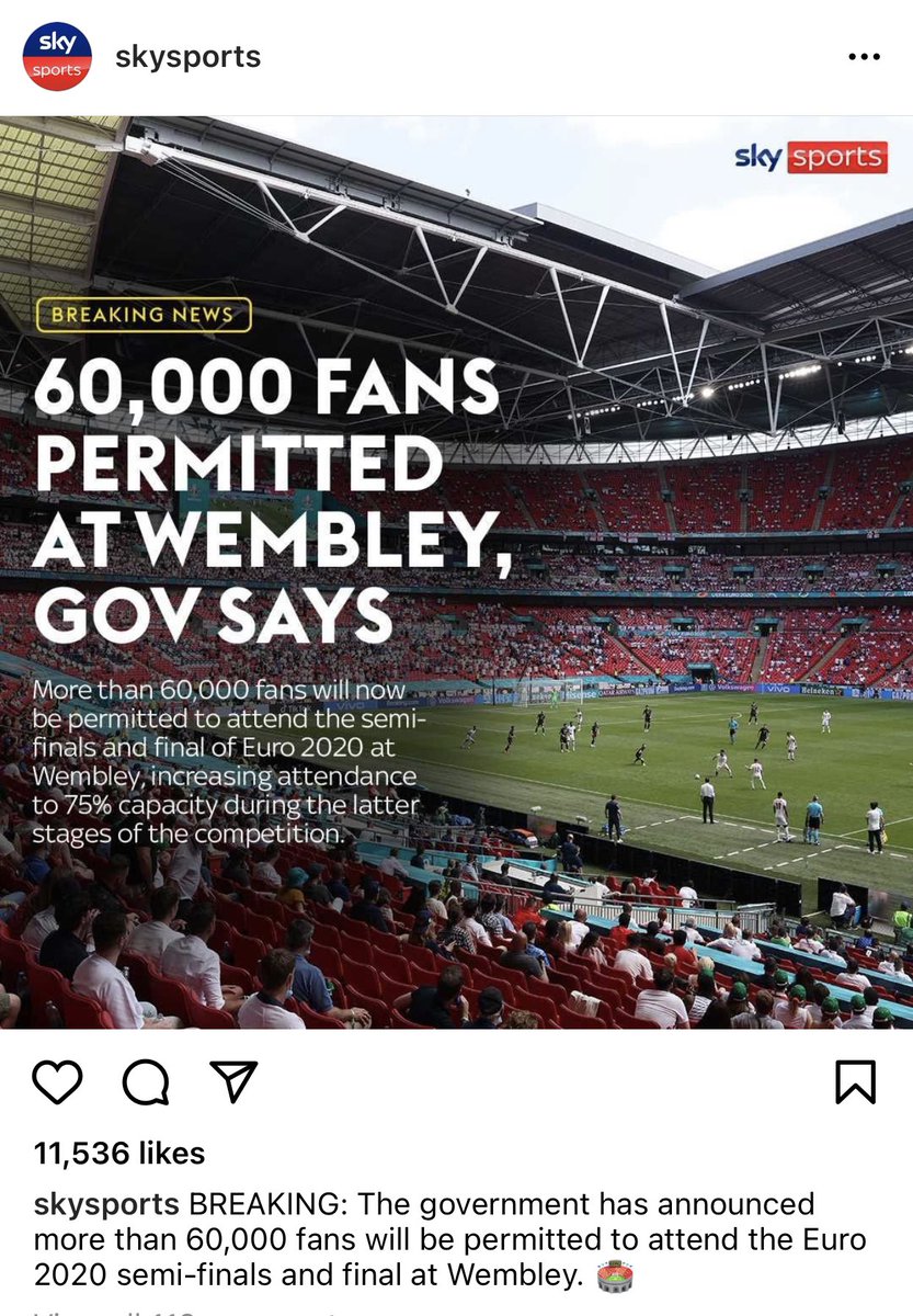 mattwells1990's tweet photo. @UEFA So now Wembley capacity has been increased to a minimum of 60,000, will I now get my semi final tickets back? Or at least get priority for the extra tickets at the same price? #EURO2020 https://t.co/kkoVWfSVg9