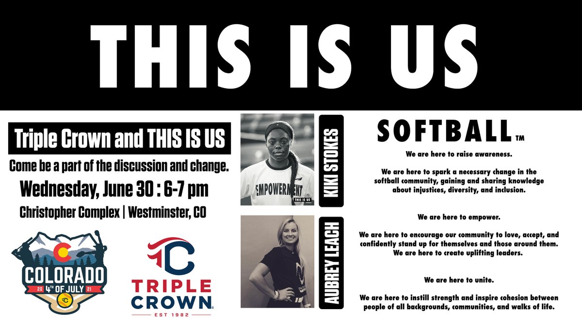 COSparkFire's tweet photo. Don't Miss Out! Join in the discussion and be a part of the change with @thisisussb professional softball players @aubrey_lynne10 &amp; @KStokes10! #IPlayTCS 

Wednesday 6 - 7pm put it on the schedule! 🗓️🥎 https://t.co/1Llfld4nvZ