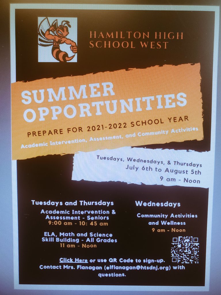 Summer Opportunities at West starting July 6th to prepare for '21-'22 SY! Check your email for the link to sign-up for academic intervention, assessment, skills building and/or community resources!! @HTSD_West #HornetPride