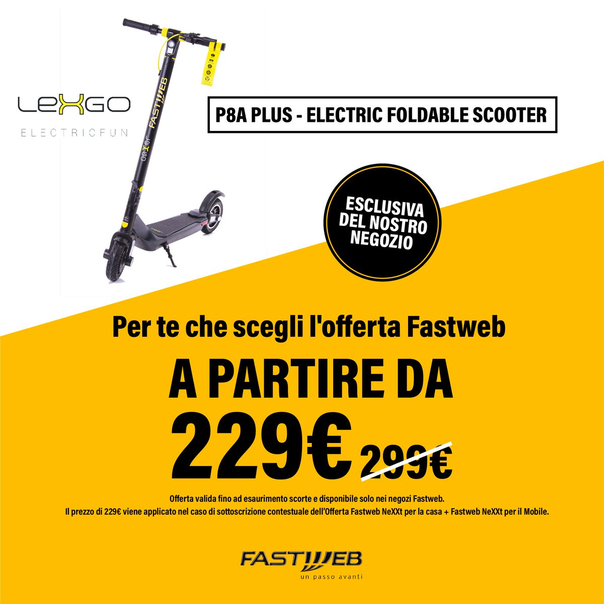 PistoiaStore's tweet photo. Sottoscrivi l’offerta Fastweb NeXXt Casa + Fastweb NeXXt Mobile: per te un monopattino elettrico Lexgo a un prezzo speciale!

#fastweb #lexgo #monopattino #mobilità #sustainability #innovation #smartcities #pistoia #toscana https://t.co/PG3GhcXqAg