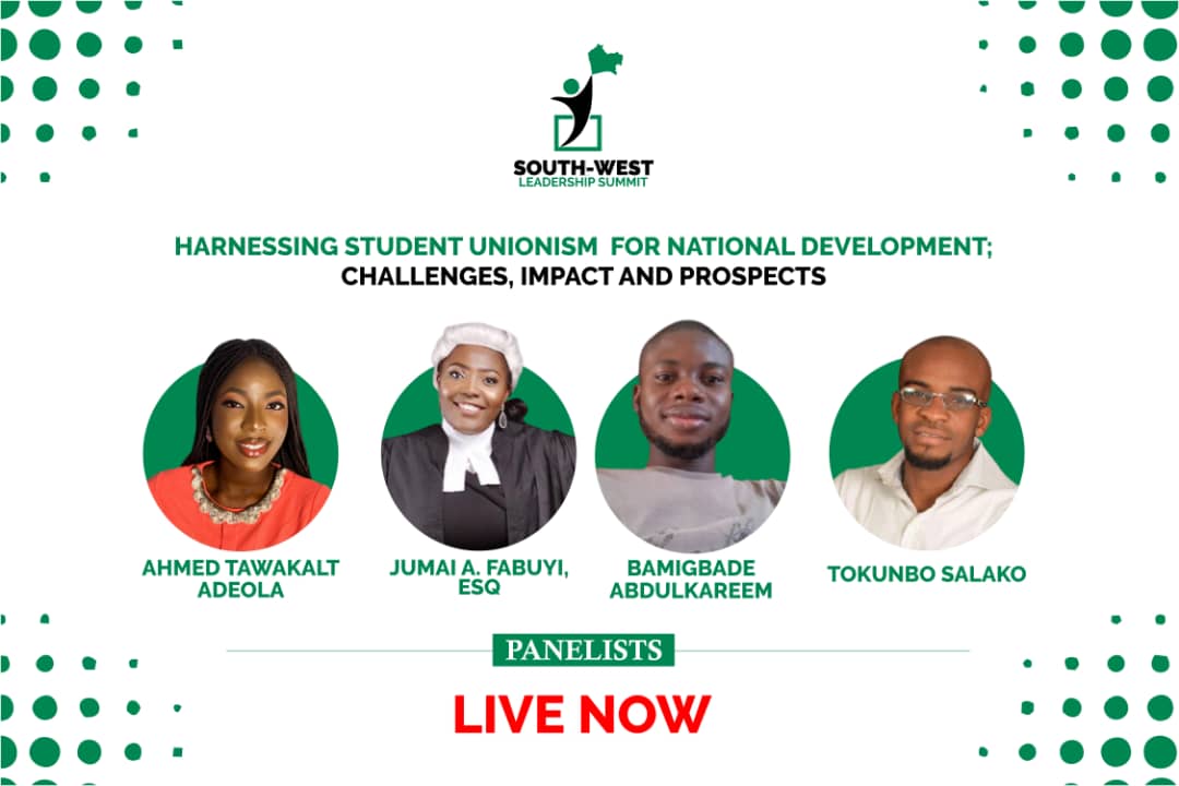 The_Next_Mendel's tweet photo. Join us live for the 2nd panel session of the day with our panelists (Ahmed Tawakalt Adeola, Jumai A. Fabuyi, Bamigbade Abdulkareem, Tokunbo Salako.)
#SWLS21 #LEADERSHIP
#SOUTHWEST
#LEADERSHIPSUMMIT
#SOUTHWESTLEADERSHIP
#YOUTH #YOUTHLEADERS
#FUNAAB #OAU #UNILAG https://t.co/IWBs3P8vrQ