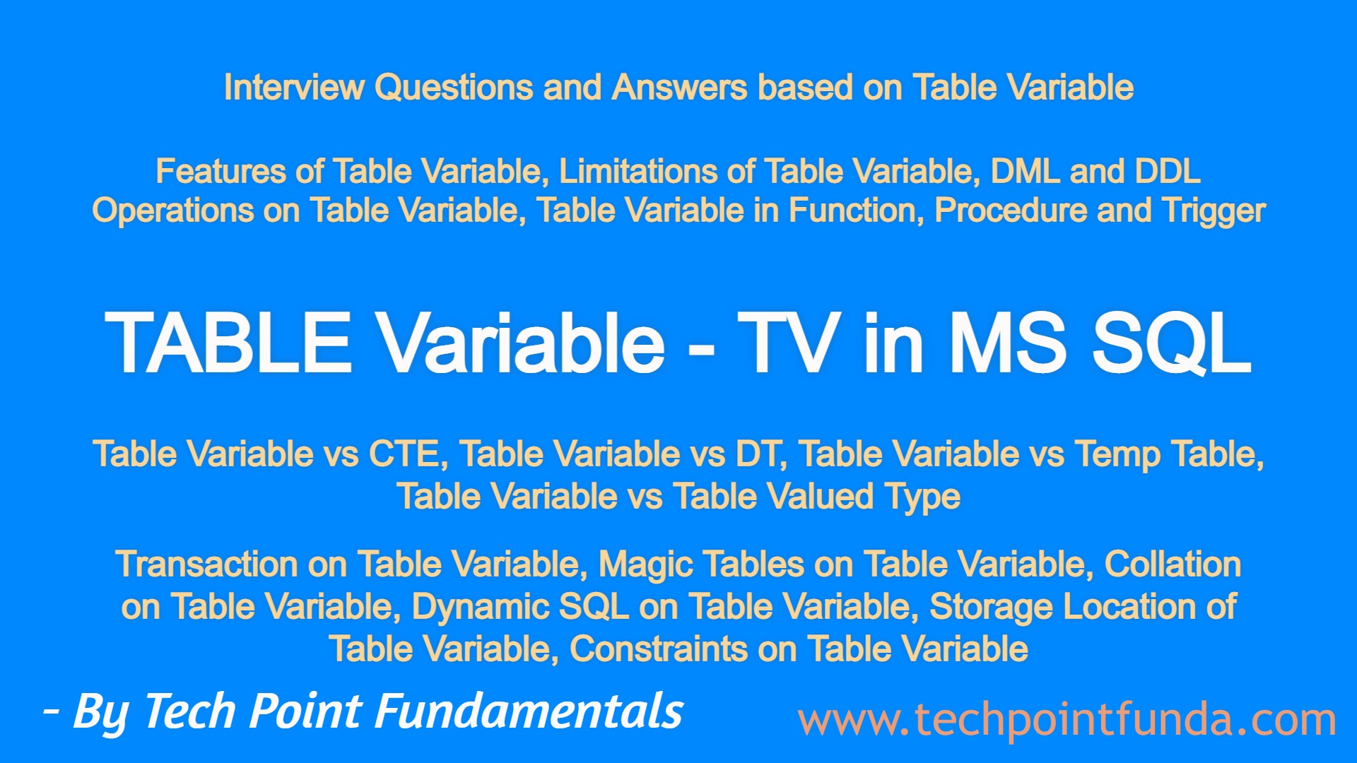 Tech Point Fundamentals On Twitter Table Variable Temp Table Vs Table Variable Table Variable Vs Table Https Tco Irgjzisslh Via Youtube Sqlinterviewquestionsandanswers Interviewquestionsandanswers Sqlinterview Techpointfundamentals Tech Point Fundamentals On Twitter Table Variable Temp Table Vs Table Variable Table Variable Vs Table Https Tco Irgjzisslh Via Youtube Sqlinterviewquestionsandanswers Interviewquestionsandanswers Sqlinterview Techpointfundamentals
