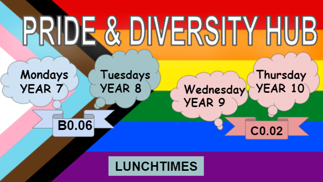 Crystalwads4's tweet photo. We've launched our Pride and Diversity Hubs this week. This is a safe space for students who want to discuss issues surrounding LGBT+&amp; Diversity, whether they are part of those communities or allies who want to support and help make a difference #SchoolDiversityWeek @justlikeusuk https://t.co/ONdKioHl18