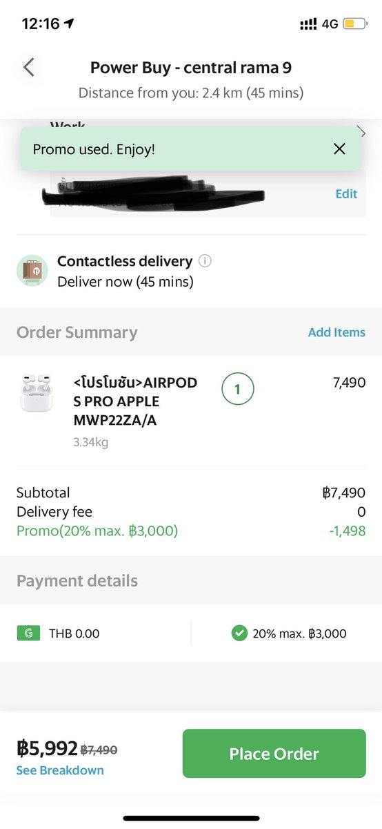 ChaiChch's tweet photo. ชี้เป้า Airpods gen2 3832฿/ Pro 5992฿ ราคาถูกๆ ของแท้จาก PowerBuy ใน Central สั่งซื้อได้ทาง Grab mart นะ เพียงใส่ code “Tech” ก็จะได้ส่วนลด20% สูงสุด3000บาท เลยนะ ถือว่าถูกพอๆกับร้านใน shopee เลย แต่มั่นใจได้ว่าแท้แน่นอน หมดเขต 30มิย64 #ชี้เป้าโปรถูก  #airpods https://t.co/ER14rWBXEj