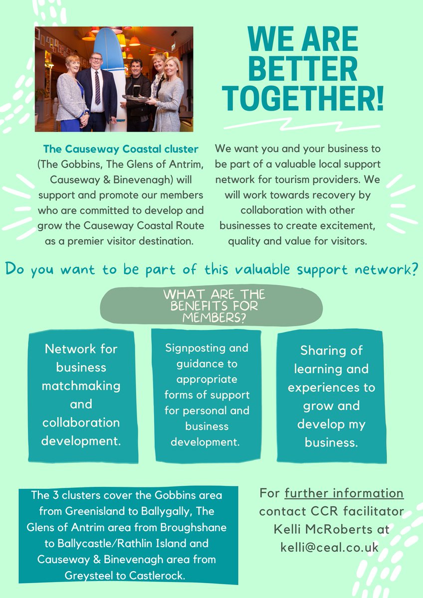 CarrickEnter's tweet photo. Are you a tourism provider on the Causeway Coastal Route who could benefit from networking to grow and develop your business?  Email Kelli McRoberts CCR facilitator at kelli@ceal.co.uk https://t.co/sJriJy66hb