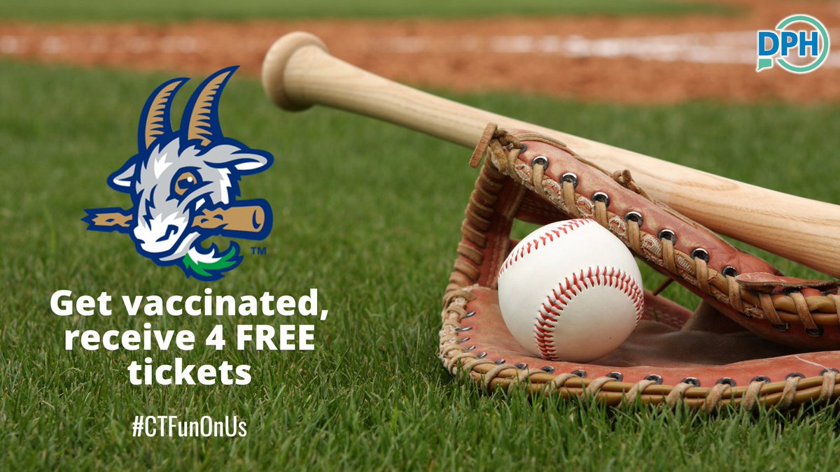 Not vaccinated yet?  Get your first or second dose of COVID-19 Vaccine at a Hartford #YardGoats game and earn 4 free tickets. Learn more and get vaccinated. #CTFunOnUs
portal.ct.gov/vaccine-portal…