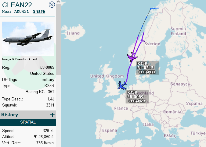 SirListenalot's tweet photo. #KC135's #CLEAN22/32 rtb Mildenhall. #KC46 #CLEAN21 arrives at Keflavik with #F18's #TABOR71-76 https://t.co/N5OaIcCyl1