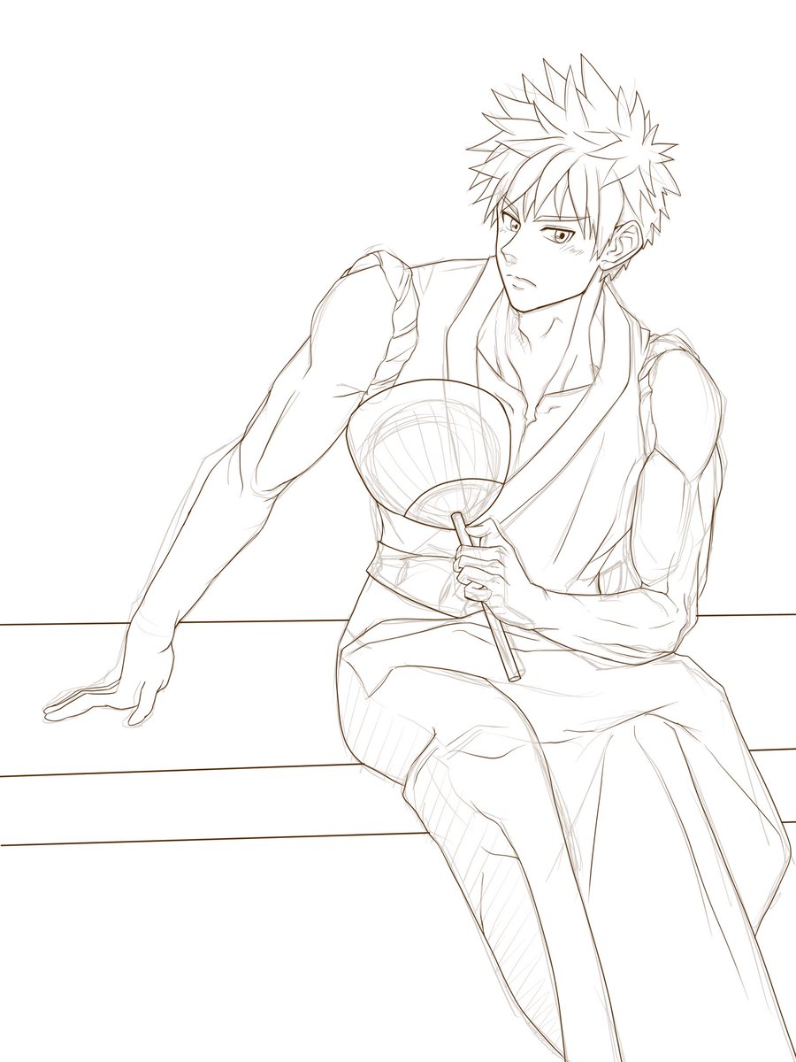 ショウ 短尺と笹の葉を背景に 七夕をイメージしたイラスト作成中 ただ 背景がイメージ通り描けず苦戦中 とりあえず線画まで進歩報告です がんばる