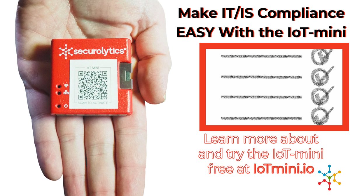 securolytics's tweet image. Are you worried about meeting your regulatory requirements? The #IoTmini from Securolytics is designed to help make #compliance a breeze with almost no work on your part. See how we do this and how you can get your #FREE IoT-mini at iotmini.io