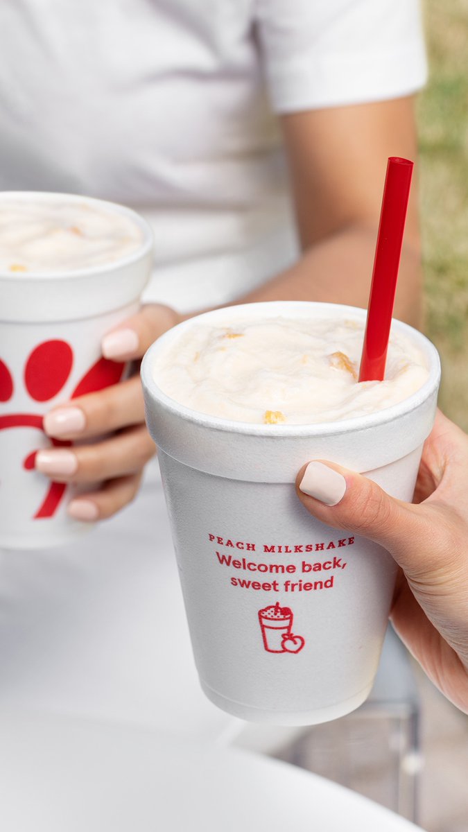 Peach Milkshakes and best friends go hand in hand. Stop by and try one today. Available for a limited time.