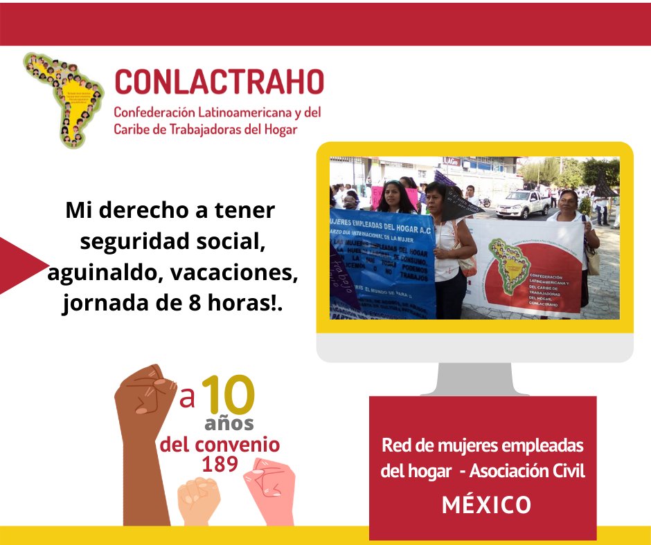 conlactraho1's tweet photo. Los derechos de las #trabajadorasdomésticas No son negociables. A 10 años del #Convenio189OIT exigimos su implementación. #TrabajoDecente #MiTrabajoCuenta #TrabajoDigno #México https://t.co/vXpy3TkDIw