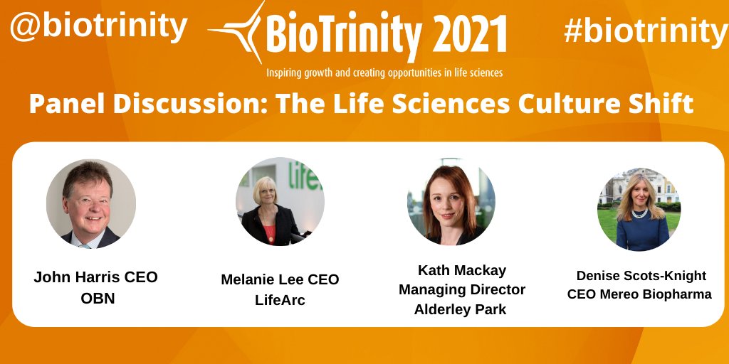 Panel Discussion: The Life Sciences Culture Shift - will feature short interviews chaired by John Harris, CEO, OBN and a round table discussion with 3 leading voices from across the life sciences industry
#biotrinity #lifesciences <a href="/lifearc1/">LifeArc</a> <a href="/AlderleyPark/">Alderley Park</a> <a href="/MereoBioPharma/">Mereo BioPharma</a>