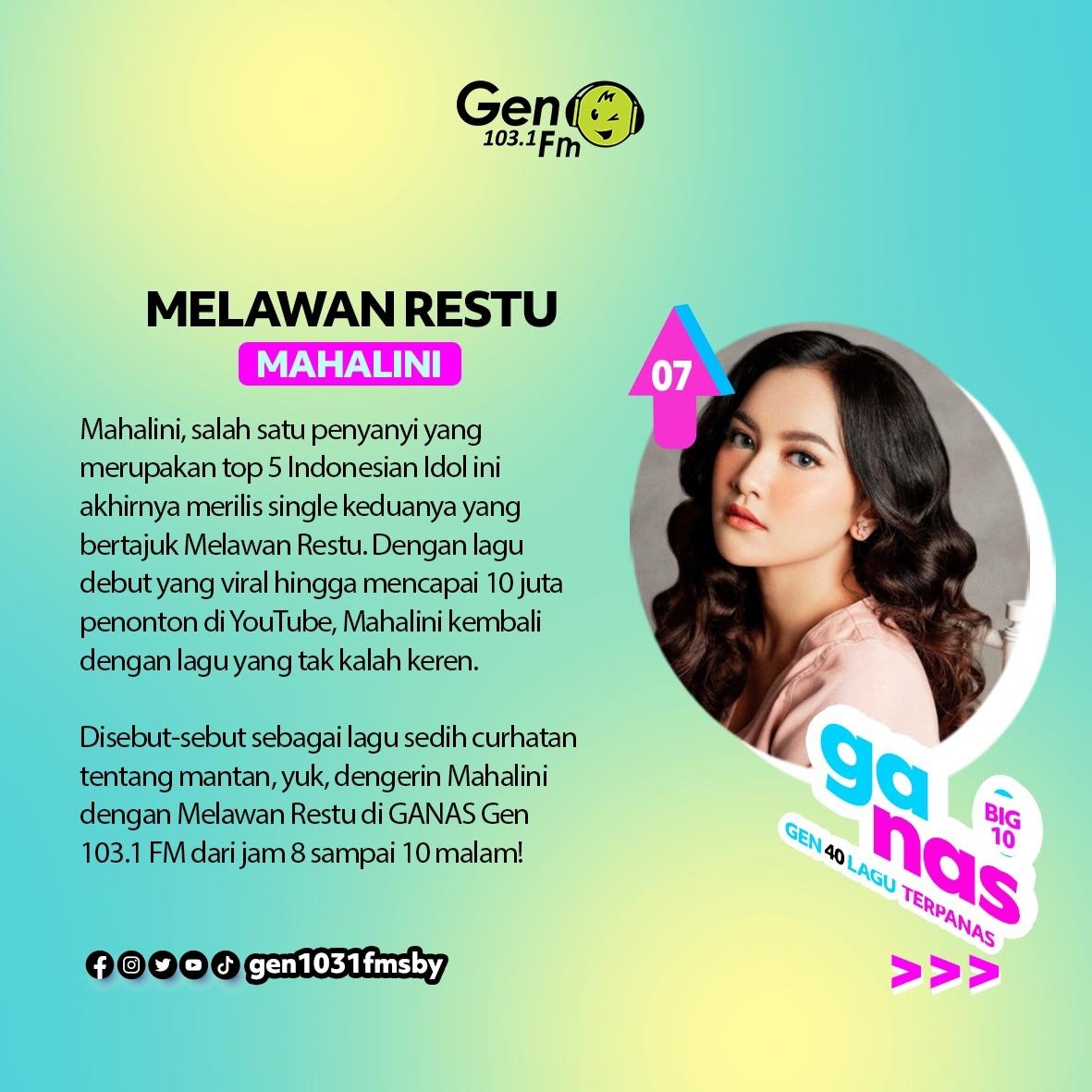 gen1031fmsby's tweet photo. Kalo Sobat GEN suka sama lagunya siapa nih? Kasih tau dikolom komen dong!
#chart
#tanggalagu
#bclsinclair
#mahaliniraharja
#caitlinhalderman
#starbe
#mahen https://t.co/5TmH4b5Exr