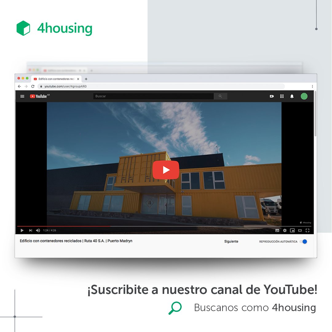 4housingARG's tweet photo. 👉🏼 Si querés conocer los proyectos de #4housing ingresá a nuestro canal de Youtube.

🎬 ¿Qué esperas para ver el video? Tocá ahora este enlace 👉🏻 https://t.co/PSF6OMB7Wx 

#ContenedoresReciclados #ConstrucciónModular https://t.co/y26s2wMrWe