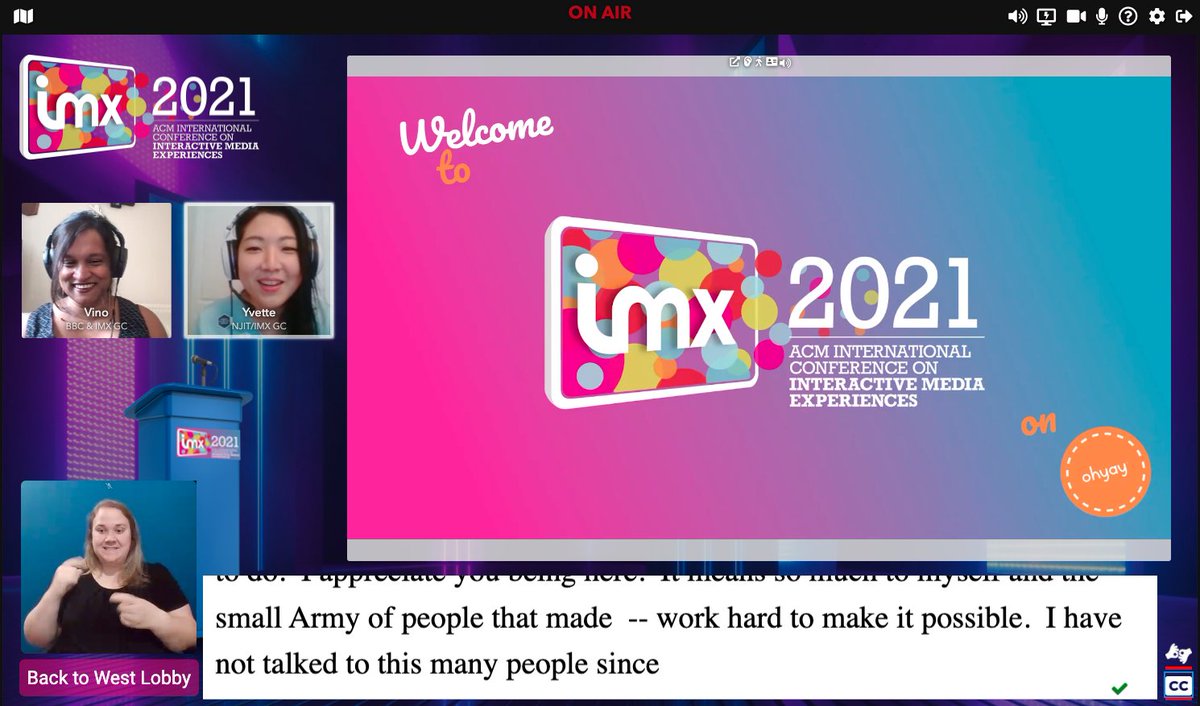 So excited to see #ASL and #captioning available at #IMX2021 this year! <a href="/ohyayco/">ohyay</a> have been amazing to work with in enabling these features and it hopefully will help in increasing the accessibility of future online events too!