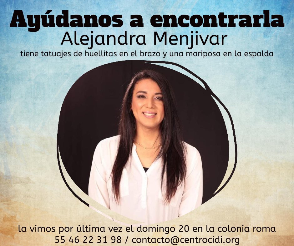 #AlejaTeBuscamos 

🚨 Urgente Activista #LGBT y ex candidata a diputación en El Salvador, se encuentra desaparecida, vista por última vez en la colonia Roma en la Ciudad de México