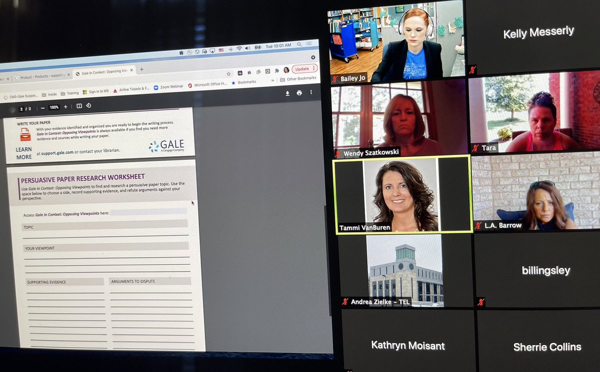 TASLTN's tweet photo. Learning how to help our students prepare persuasive papers using @galecengage with @TammiVanBuren #opposingviewpoints #TASLsummer21🍉 https://t.co/IYvKRpgEYg