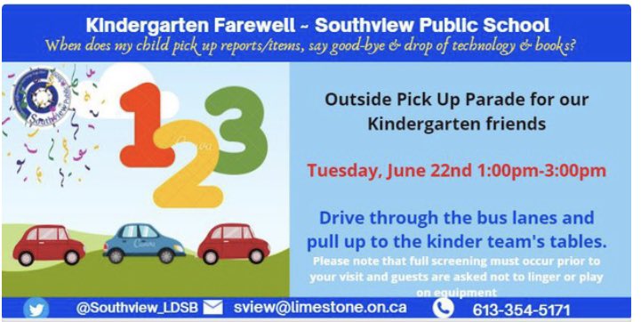 Southview_LDSB's tweet photo. We are thrilled to see our new JKs pop by to complete their registration & pick up their welcome bag today! Our current kinders have their drive-‘bye’ this afternoon 1-3 in the bus lanes. See you soon! #WeAreOne #WelcomeToKinder https://t.co/MUyfUtIgYH