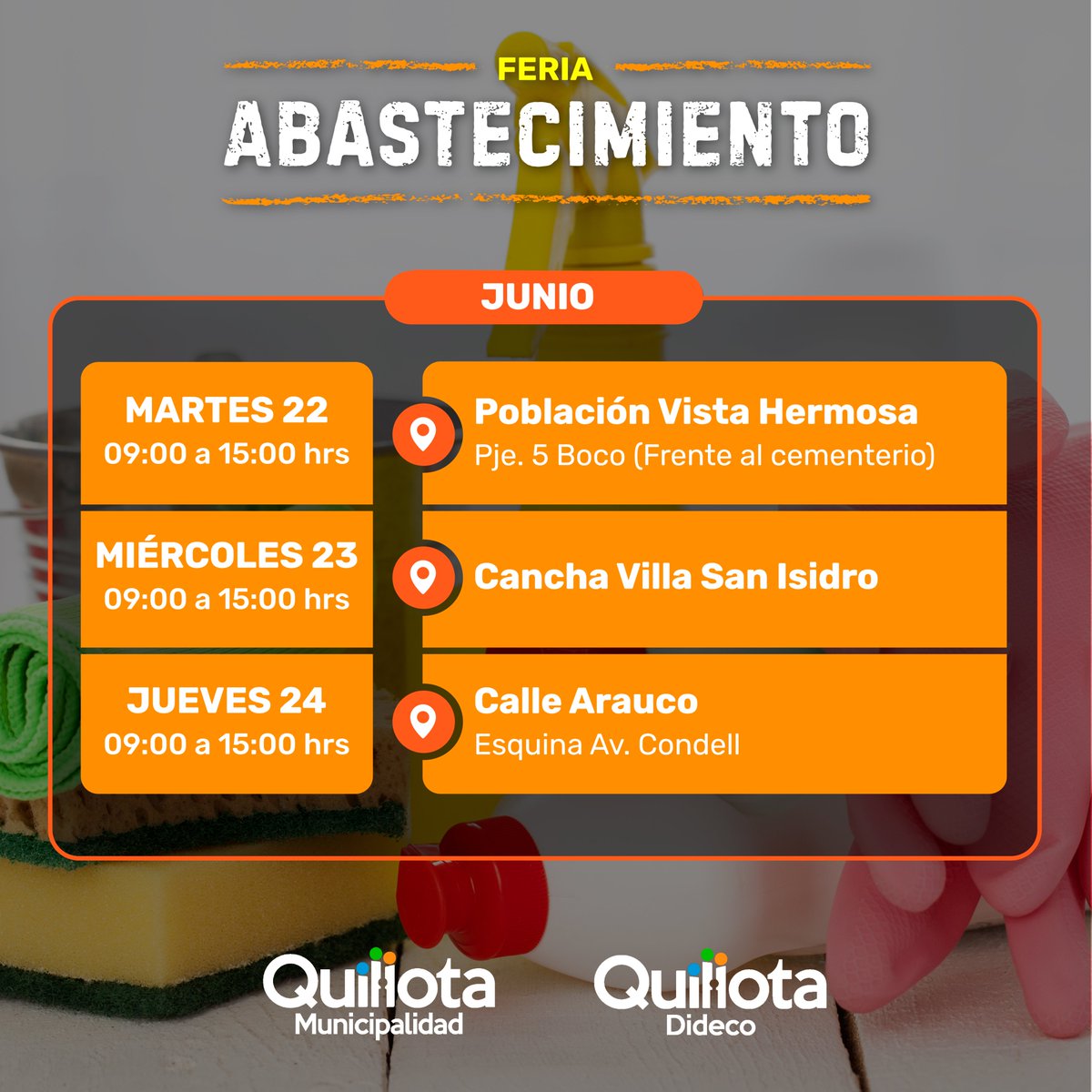 omilquillota's tweet photo. 🔴#FeriasMunicipales

Atención Comunidad 🌞
Recuerda que esta semana nuestras ya conocidas #FeriaItinerante y #FeriaAbastecimiento estarán presente en nuestra ciudad 🤩

Los mejores productos 🥬🍅 los encontrarás en las Ferias Municipales

#UdelQuillota #MuniQuillota https://t.co/2xGr7EY1Cd