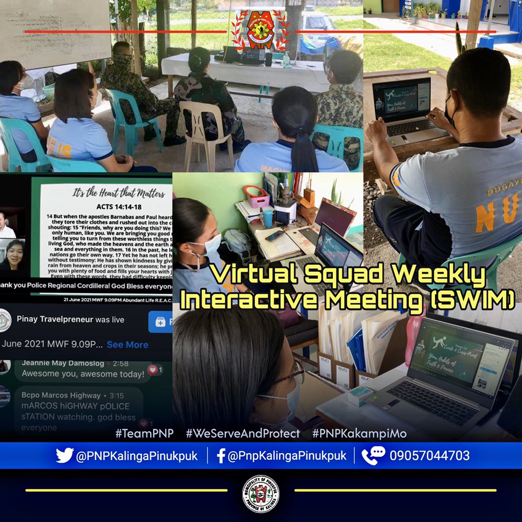 PNPPinukpuk's tweet photo. Virtual SWIM hosted by Ms. Jeannie May Damoslog and Pastora Gina Rivero of Bless Our Cops &amp; Soldiers Movement with topic,  It’s the Heart that Matters from the Word of God Acts 14:14-18.

#SquadWeeklyInteractiveMeeting
#PNPInternalCleansingProgram 
#TeamPNP
#WeServeAndProtect https://t.co/rDRNhPBv0h