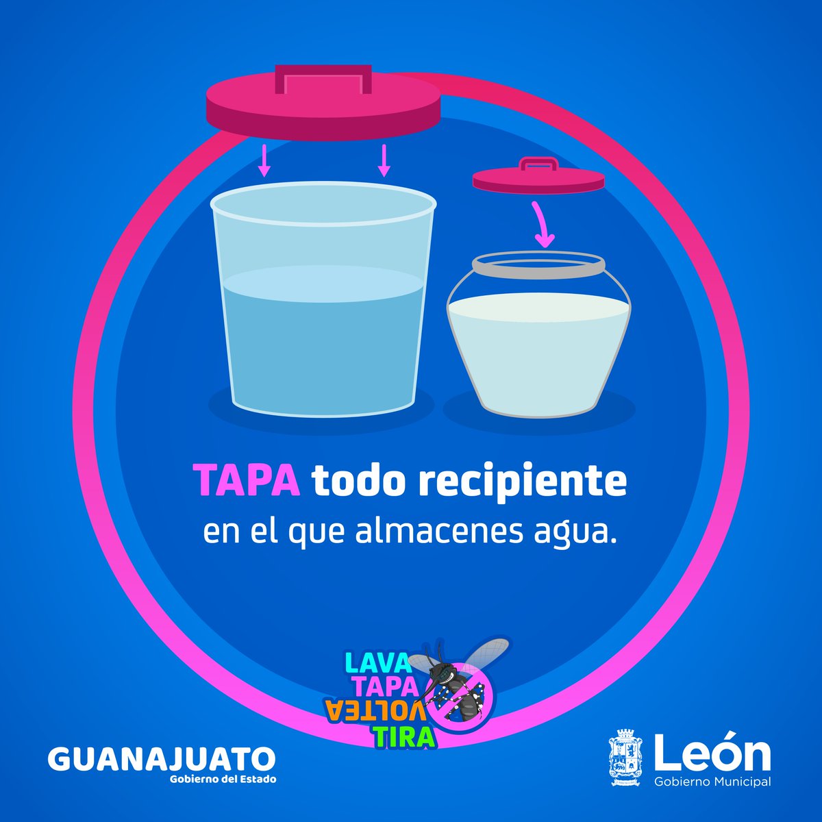 LeonSaludable's tweet photo. #LeónInforma📣 Ante la presencia de lluvias ☁️🌧️ en León, es importante reforzar las medidas higiénicas para evitar la reproducción del mosquito que transmite el #Dengue.

⚠️ Mantén limpios los patios y azoteas de botes, botellas, llantas y todo objeto que pudiera acumular agua. https://t.co/1ZaQl1Htty