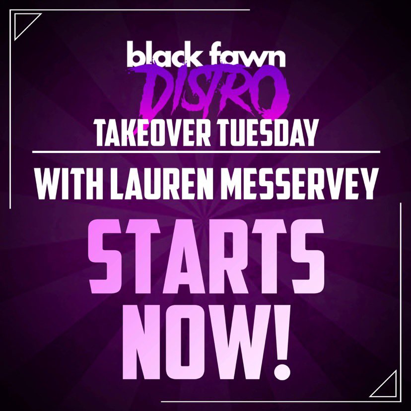 blackfawndistro's tweet photo. We’ve officially handed over the reins of our Instagram account to Lauren Messervey.
Following the takeover Lauren will also be joining us on #Facebook, #YouTube and #Twitch at 7:00 PM (EST) for a live Q&A! #TakeoverTuesday. @LaurenMesservey #writerpro https://t.co/YJVwx9BabZ