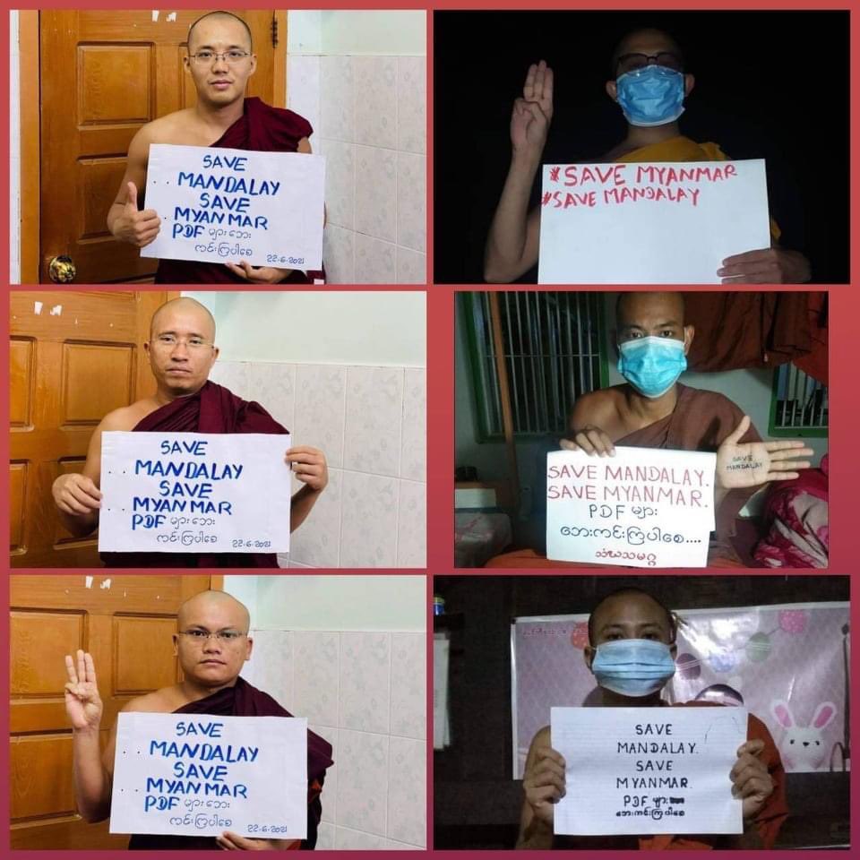 Monks from Sangha Union hold prayer service for Mandalay tonight in June 22.
#WhatsHappeningInMyanmar #June22Coup