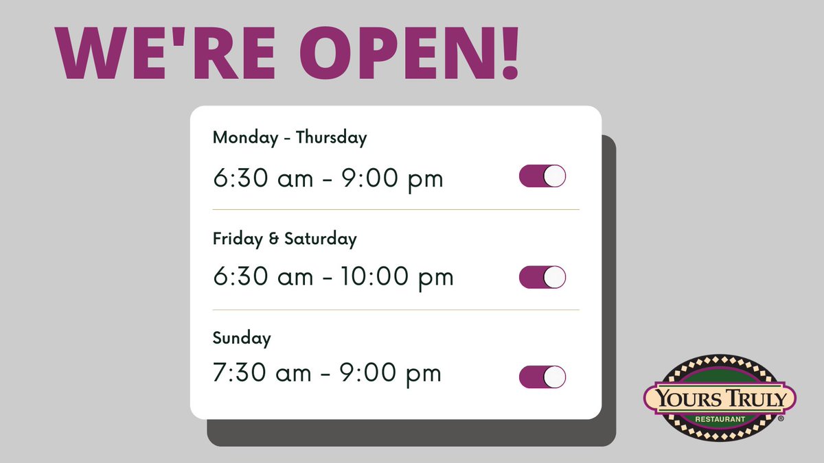 UPDATE--YTR Hours for all locations

#update #hours #open #restaurants #ytr #itswhattoeat #cle #thisiscle #yourstruly