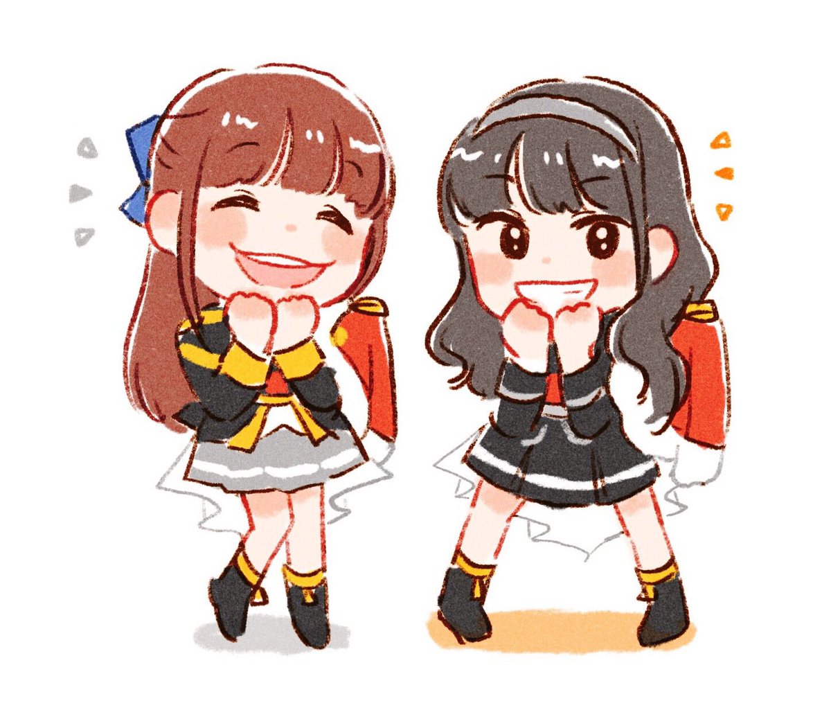 おそろいポーズかわいいね もりやま 牛乳ぷりんのイラスト