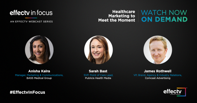 jasonbraff's tweet photo. Watch the latest #EffectvInFocus now on demand! @ComcastAd's @jacrothwell moderates a discussion with @tweetPHM's @ssb120 and @BASSmedgroup's Anisha Kalra about how healthcare orgs can effectively market evolving #telehealth models and tools. #ComcastEmp https://t.co/oTDmWCayjM https://t.co/5qDVydYwmS