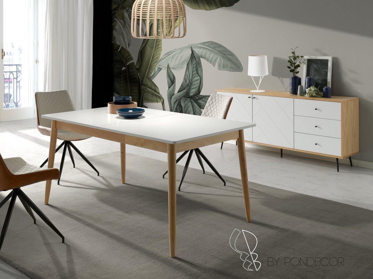PondecorSLU's tweet photo. Cuando la madera de roble y el blanco se fusionan logramos maravillas de diseño como esta!! Una mesa extensible en color roble con un toque muy vanguardista y contemporáneo. Si a esta mesa le añadimos las sillas Florida, queda un ambiente como el que os mostramos en la foto. https://t.co/ieU7kPh3nR