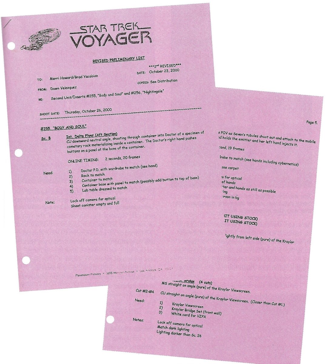 AJHalliwell's tweet photo. Second unit shot notes for the comet sample beam-in VFX in #StarTrekVoyager "Body and Soul." Nothing says we mean business like a memo in #ComicsSans! https://t.co/6r6YgmpqMf