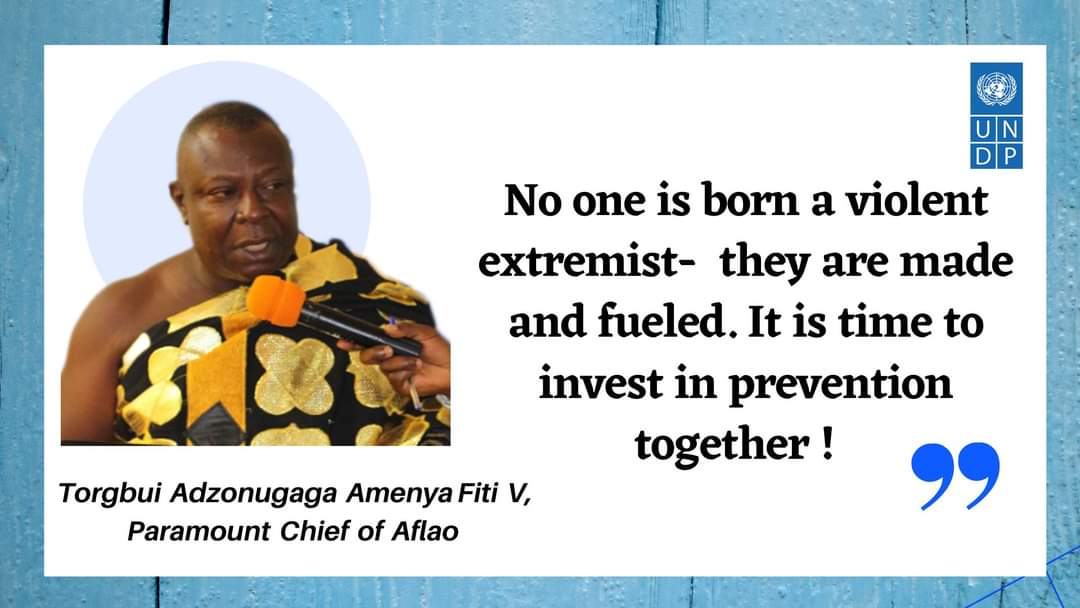 eaatours's tweet image. "No one is born a violent extremist- they are made &amp;amp; fueled. It is time to invest in preventive measures together!" ~ Torgbui Adzonugaga Amenya Fiti V, Paramount Chief of Aflao at ongoing training on early warning &amp;amp; violent extremism prevention to prevent conflict in #Ghana.