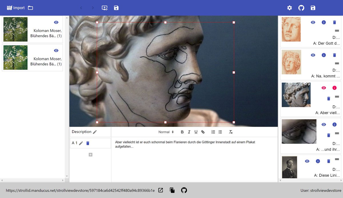 seigedigital's tweet photo. StrollView is a cross-institutional storytelling app based on #IIIF that we are developing in a collaboration with @ForumWissenGoe - in about half an hour we will report on the project at #IIIF2021 https://t.co/8YGqEKqme7 https://t.co/4UALJDK3Rz