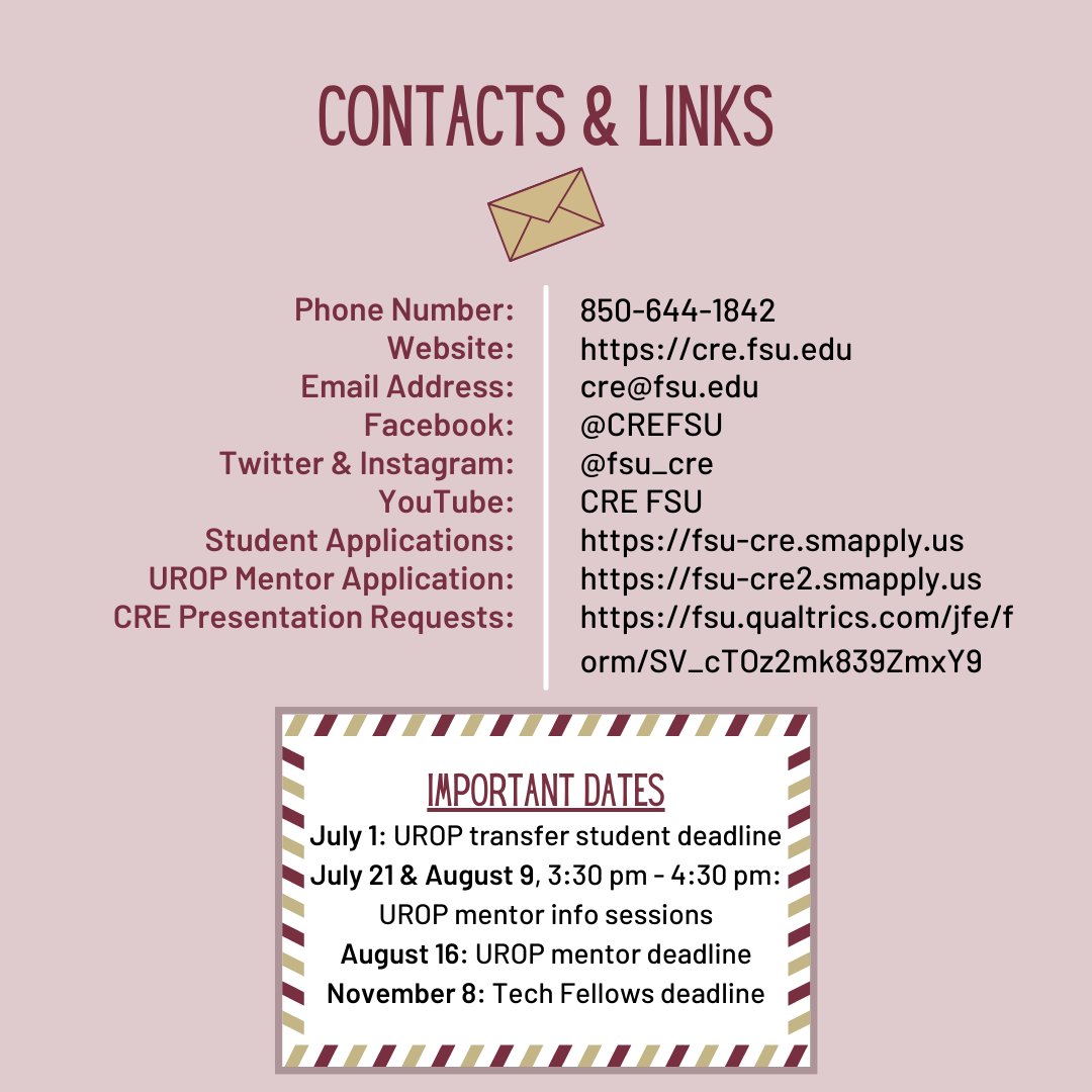fsu_directo's tweet photo. ...such as #UROP, they're also dedicated to increasing the recruitment &amp; retention of diverse undergrads through partnerships with CARE &amp; #FGLSAMP. We hope you check out the CRE &amp; share this info with others at #FSU! 2/2

#fsudirecto #DiversityAtFSU #DiversityMatters https://t.co/ScHVbV9Y2w