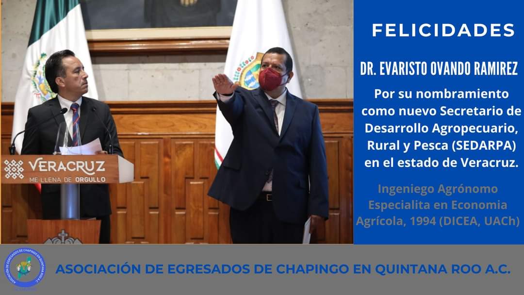 aechqroo's tweet photo. La @aechqroo felicita al Dr. Evaristo Ovando Ramírez por su nombramiento como nuevo titular de la @SEDARPAVer en el estado de Veracruz, deseamos el mejor de los éxitos en esta encomienda, sabemos de su capacidad y trayectoria, lo cual fortalece el proyecto de nación de la 4T. https://t.co/WfFliMiYxC