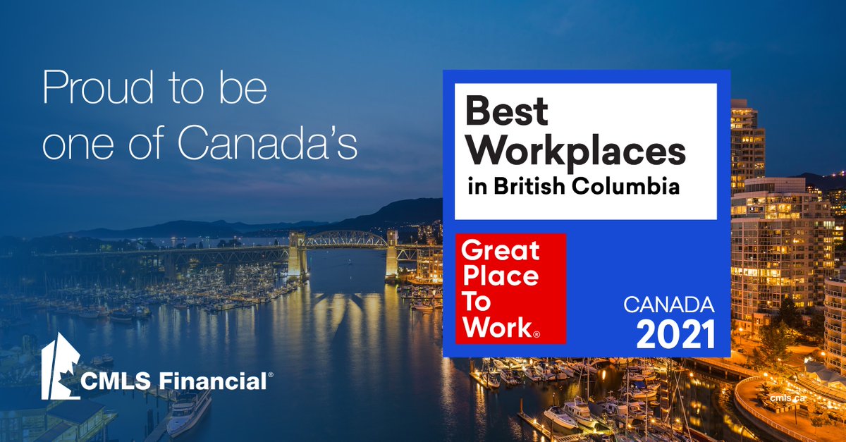 CMLSfinancial's tweet photo. CMLS Financial is thrilled to be recognized on the 2021 list of Best Workplaces in British Columbia by Great Place to Work® Canada. Thank you to the entire CMLS Financial team, you make this a truly great place to work!
#CMLSFinancial #GreatPlaceToWork #BestWorkplacesBC https://t.co/9qxTWVI9a7