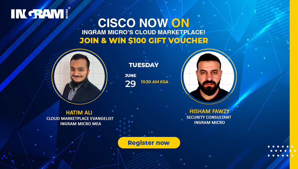 IMCloudMETA's tweet photo. Calling all our partners in #KSA! 📣
Join this webinar to learn more about the interesting benefits of doing business with @Cisco via Ingram’s #Marketplace and get a chance to win a gift voucher of $100.
Register now: https://t.co/ER810Tbdk6
#cisco #cloudsecurity #cybersecurity https://t.co/KRDUnQQf8W