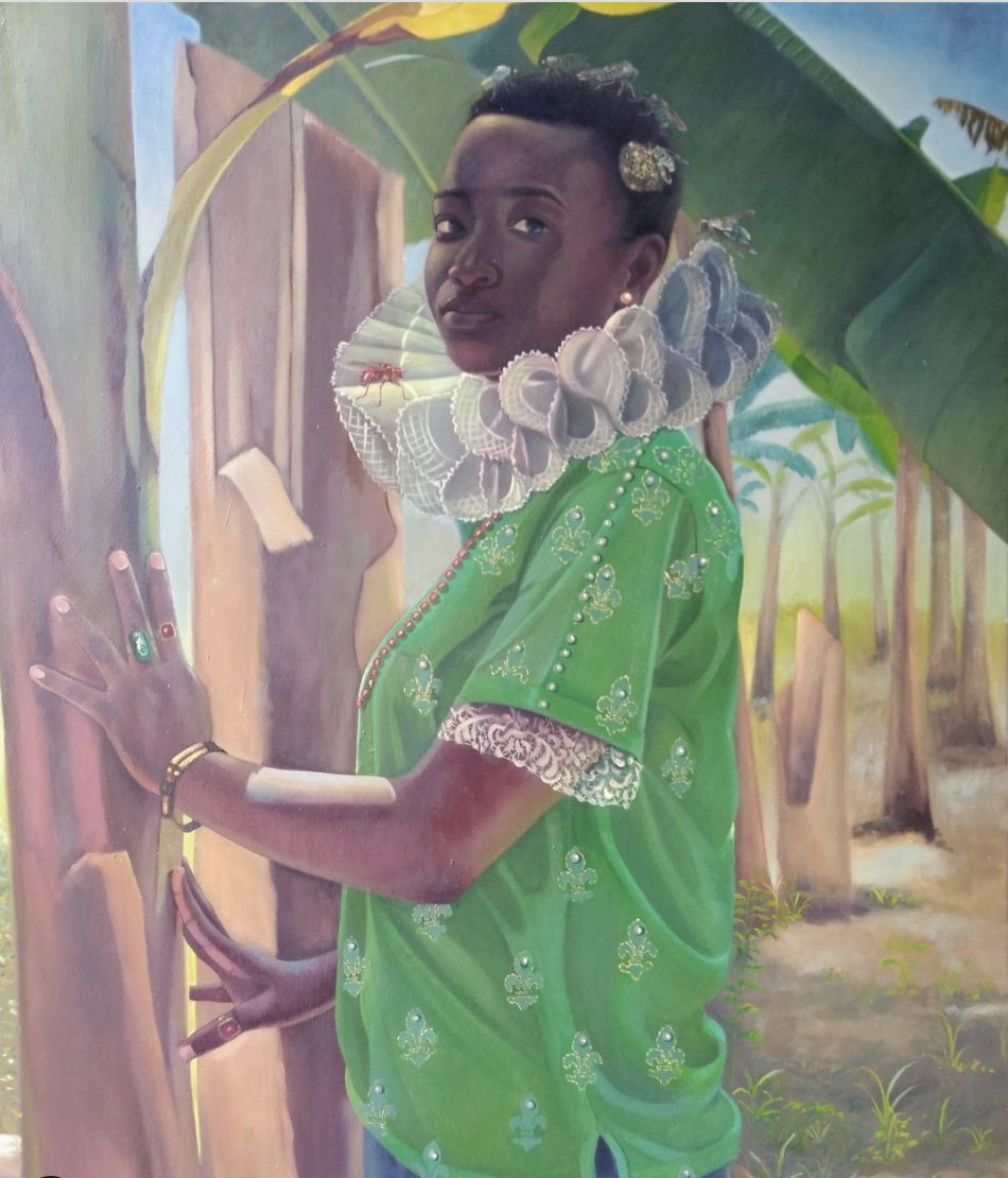 #JamaicanArtist Alicia Lisa Brown mixes modern &amp; historical fashion in “Queen Anmarie of Old Harbour”.  The ruff is often seen in 16th &amp; 17th century Western European art.
 
Visit her site to see more from this unique series:  

alicialisabrown.com/6750619-2019

#ArtEventsJa #JamaicanArt